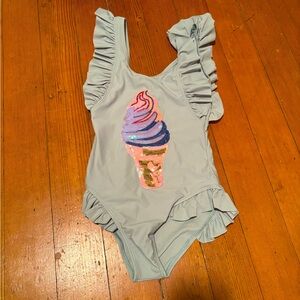 Ruffled Swimsuit with Sequin Ice Cream Design